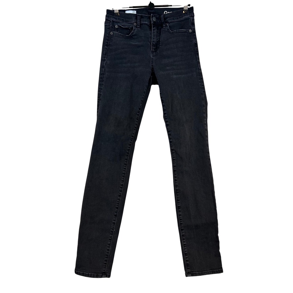 Gap 1969 Resolution Slim Straight Jeans Womens 27r Black Faded Denim Pants Indie